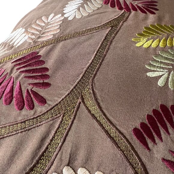 Pier 1 Pillows Embroidered Leaf Lumbar Set of 3 Couch Rectangular Brown Zipper - Picture 9 of 11